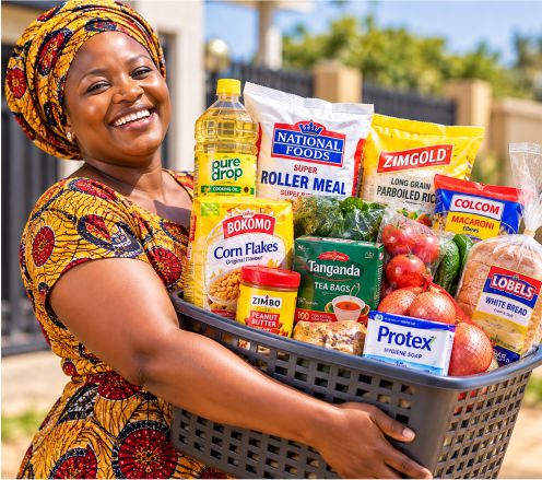 A Mukando member collecting her grocery basket